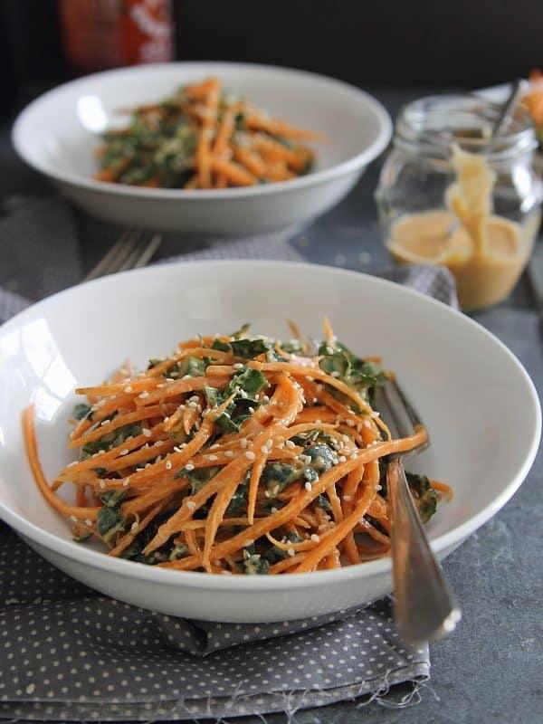 Thai Carrot and Kale Salad with Sriracha Peanut Butter Dressing