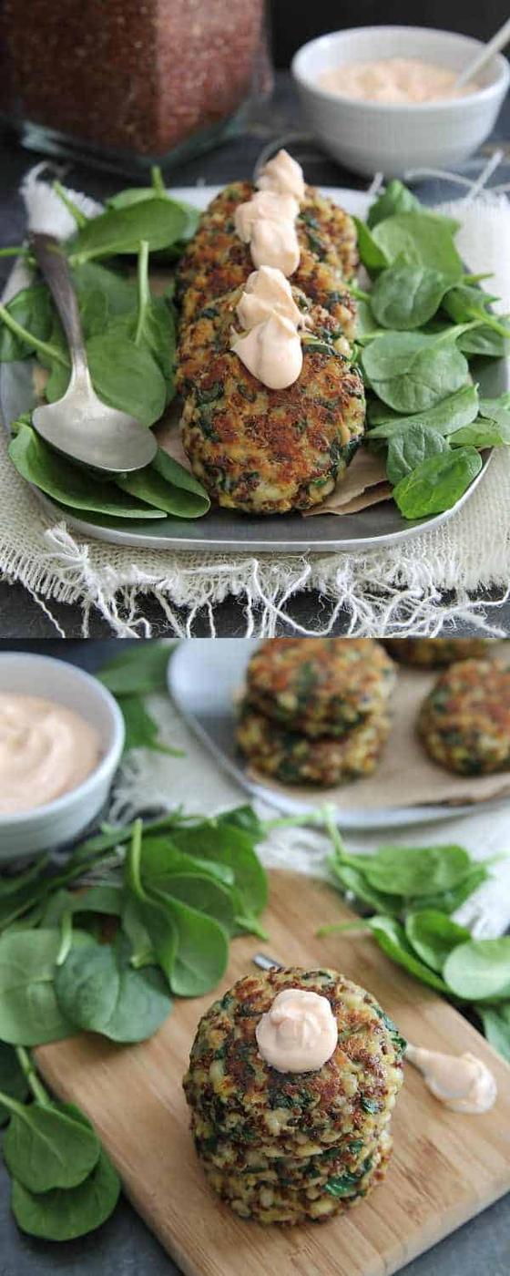 Quinoa cakes with spinach and cheddar cheese