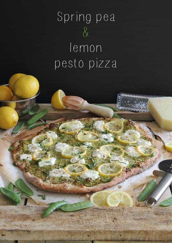 Spring pea and lemon pesto pizza
