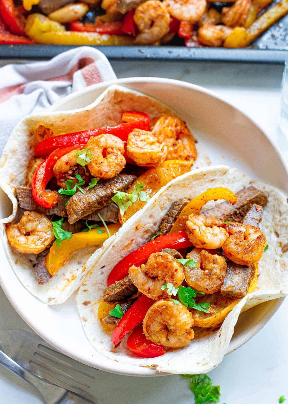 Sheet Pan Steak and Shrimp Fajitas