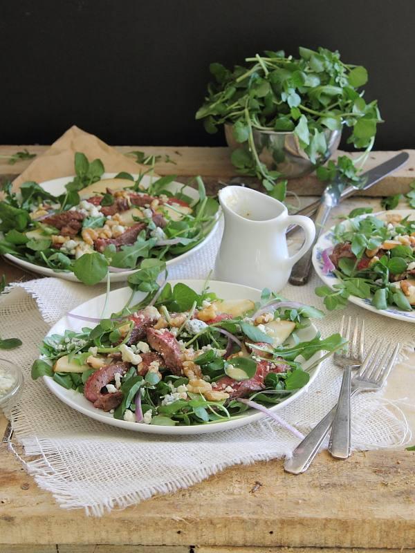Steak Pear and Watercress Salad