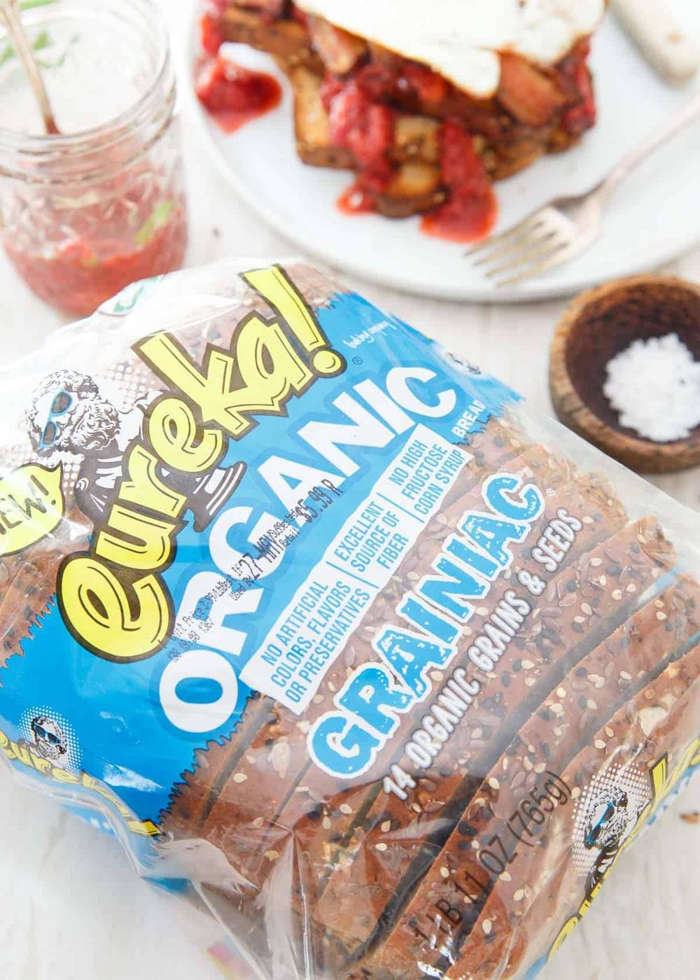 Strawberry Chili Jam is delicious on hearty eureka graniac bread with some crispy bacon and a fried egg