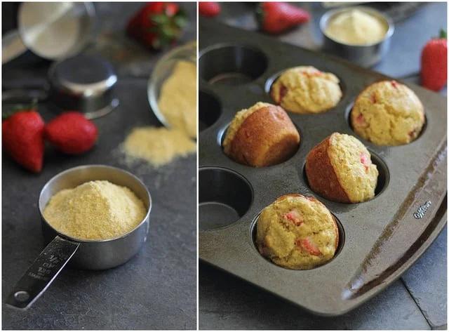 strawberry muffins made with cornmeal