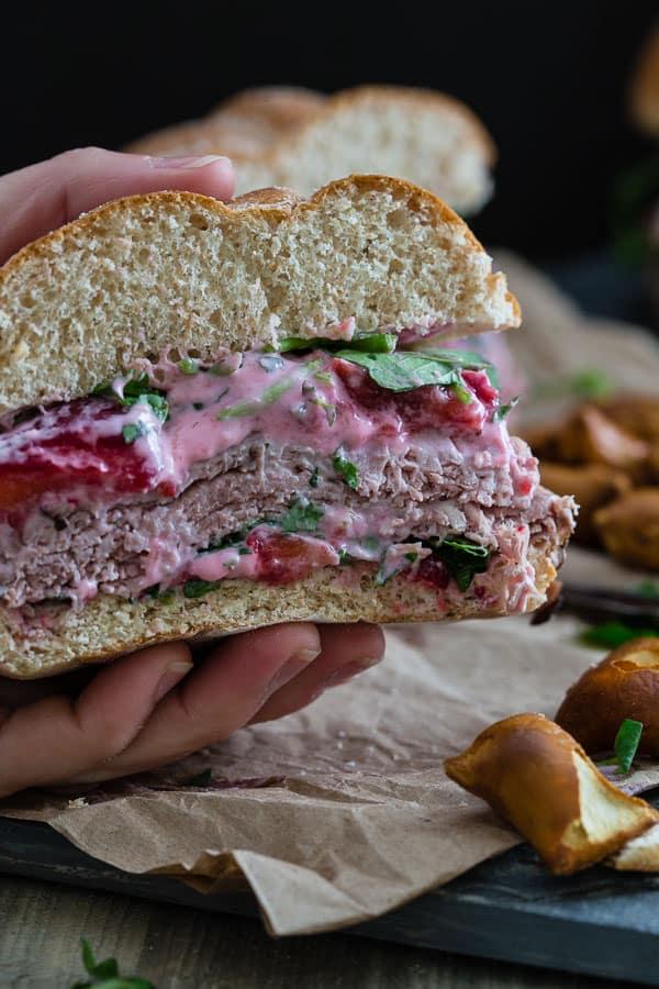 Roast Beef Sandwich with Strawberry Goat Cheese
