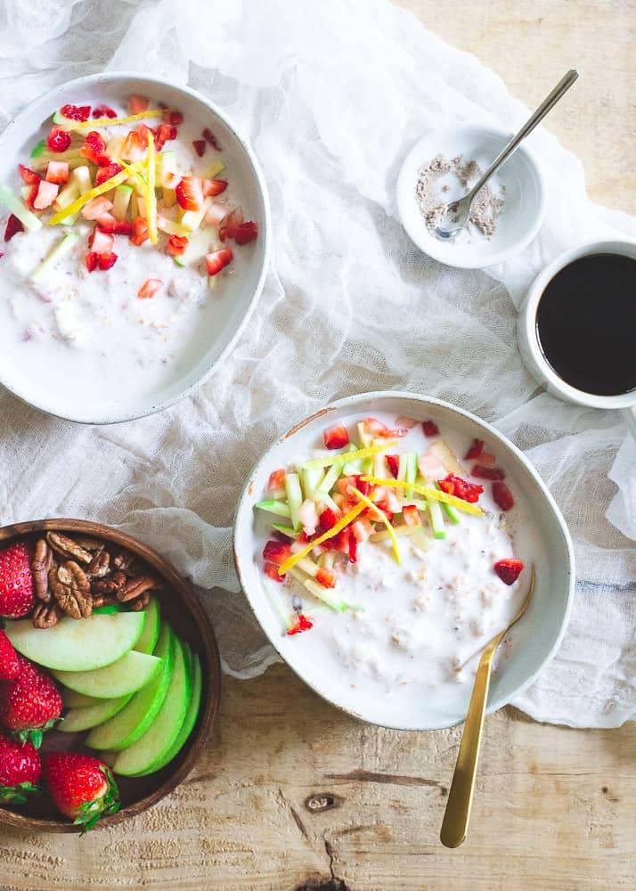 Overnight muesli made with strawberries and lemon is a wonderful way to start your spring day.