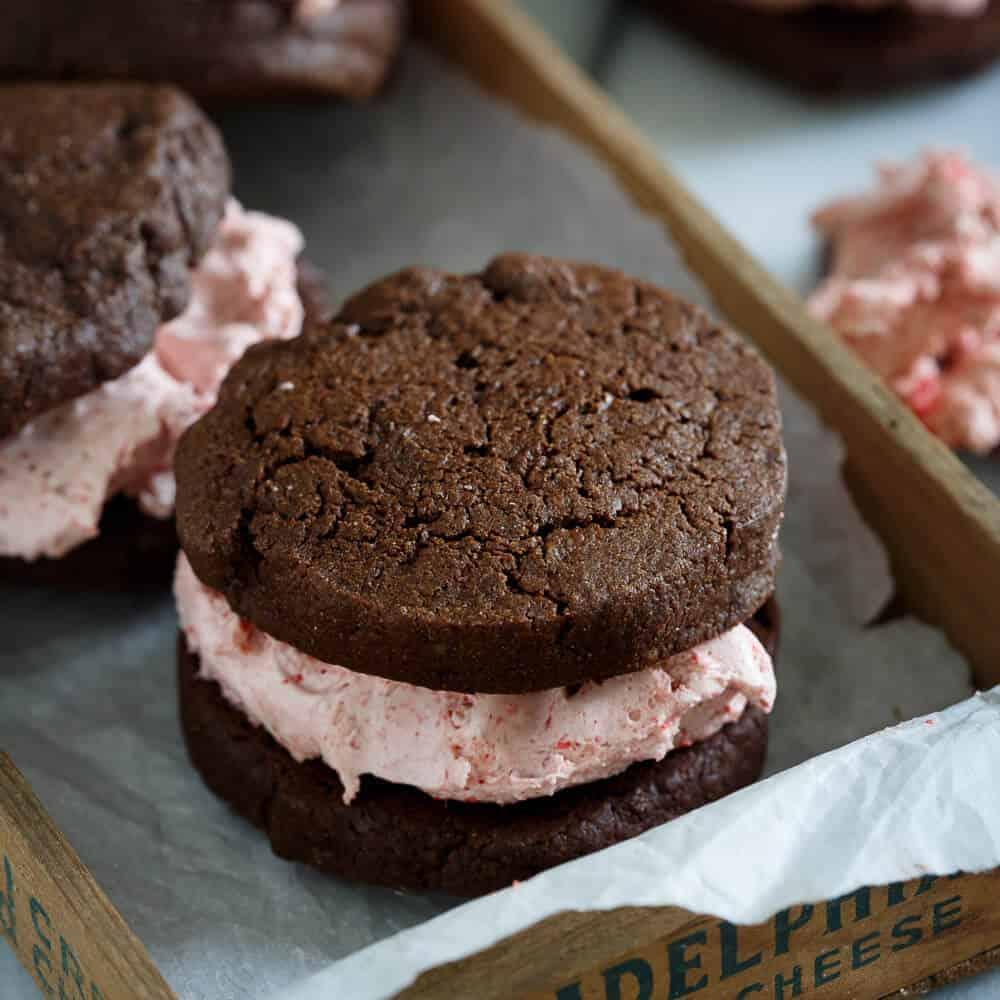 Strawberry Marshmallow Brownie Sandwich Cookies
