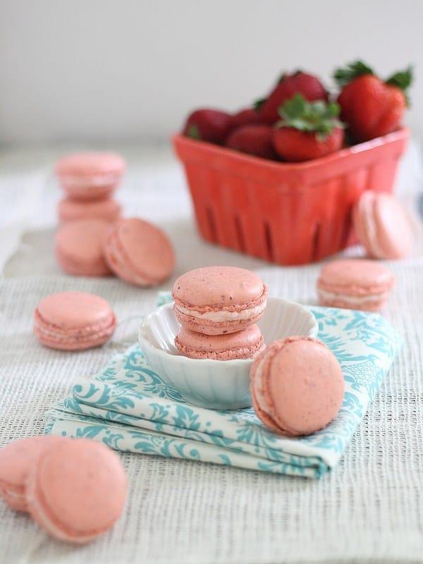 Strawberry rhubarb filled macarons