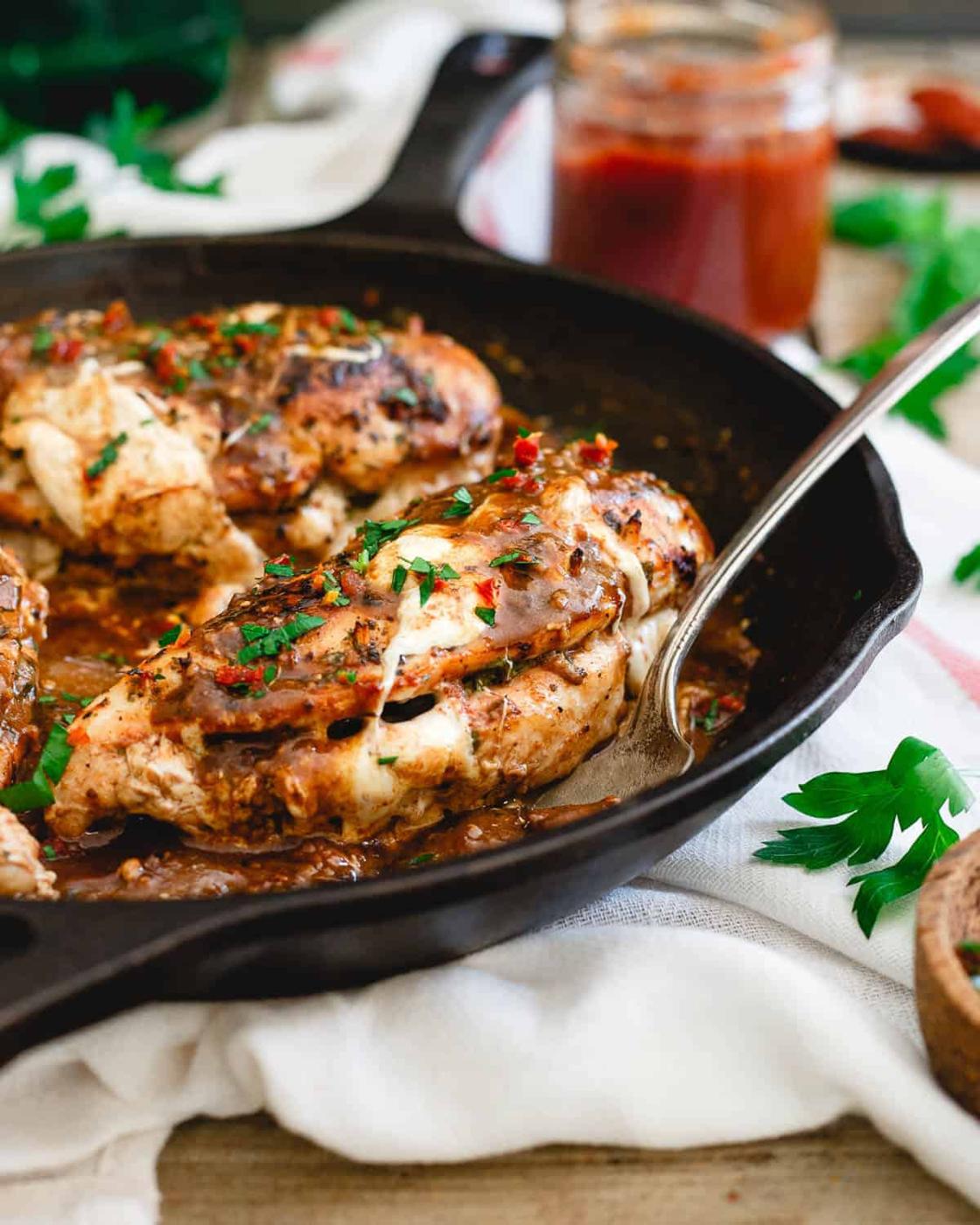 Tomato Butter Mozzarella Stuffed Chicken Marsala