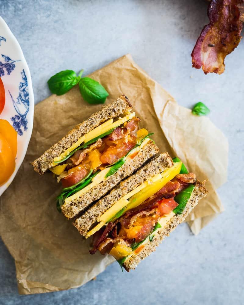Add cheese to your BLT and sub basil for lettuce for a summer twist to the classic sandwich.