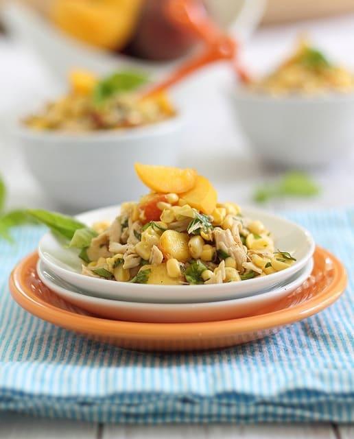 corn, peach and honey mustard chicken salad
