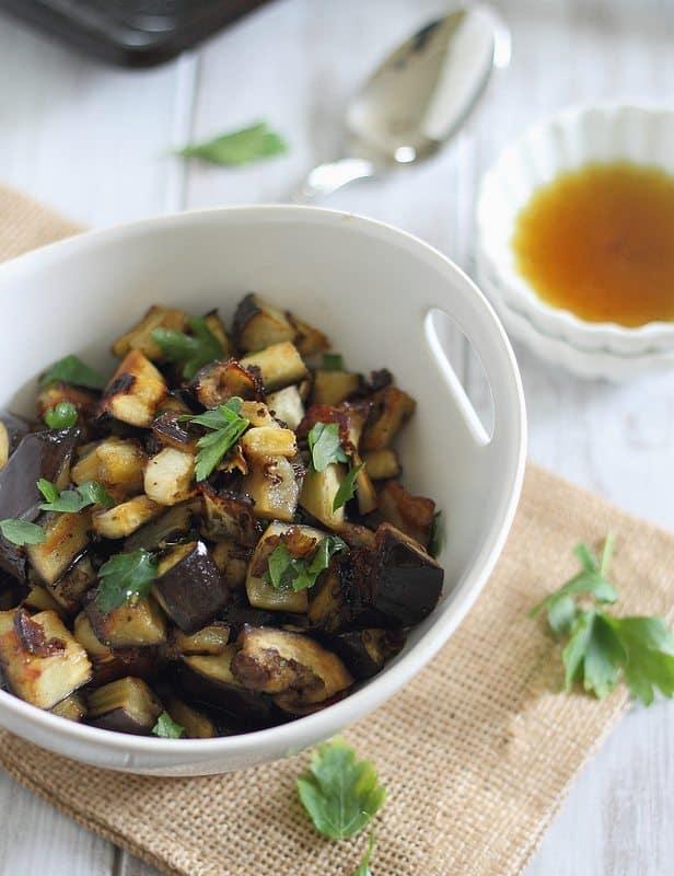 Crunchy maple orange roasted eggplant