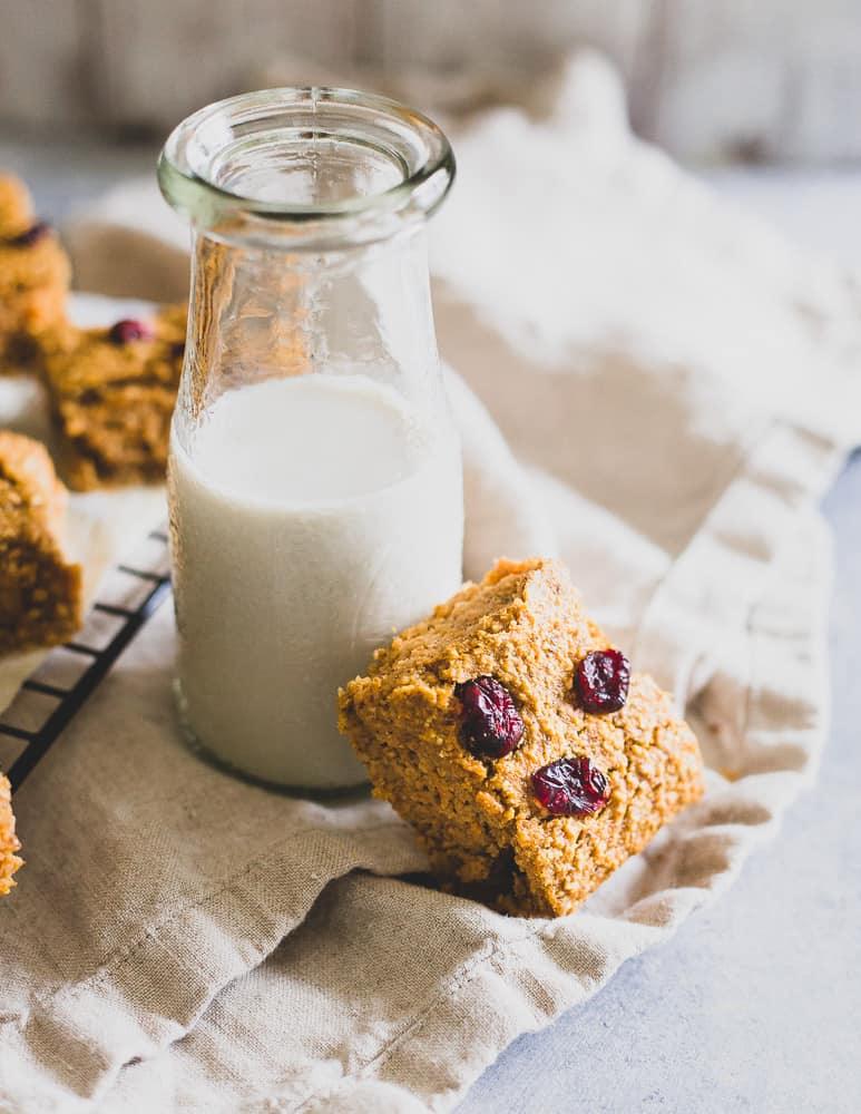 These healthy oat based sweet potato bars can be made with your favorite mix-in. Try dried cranberries for fall, chocolate chips for more of a dessert or nuts for some crunch.