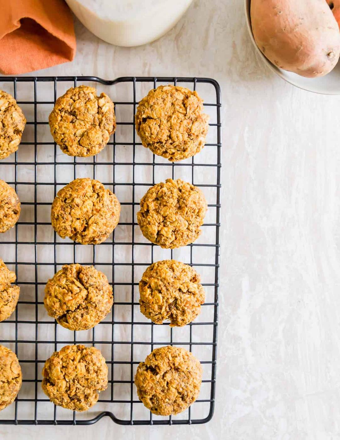 soft chewy sweet potato cookies made with mashed cooked sweet potato, oats and almond flour