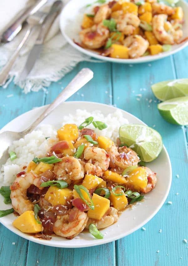 This sweet and spicy mango shrimp dish is ready in just 20 minutes and has a nice kick of spice that is balanced out by the sweet mango.