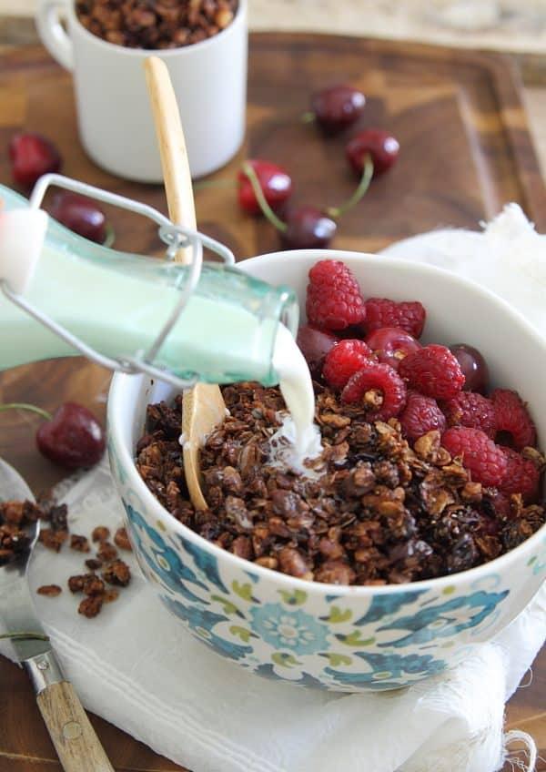 chocolate granola with tart cherries