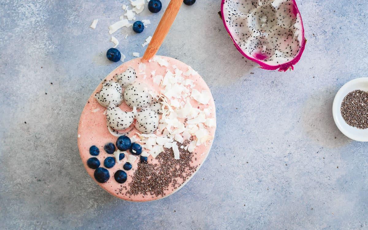 Use IronTek hydro recovery with anti-inflammatory tart cherries and coconut water in this recovery smoothie bowl for a tasty way to recover from a tough workout.