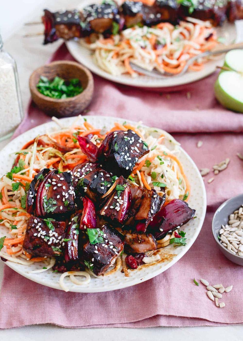 This simple tart cherry glaze brings these Ahi tuna kabobs to life with a pop of sweet tartness.
