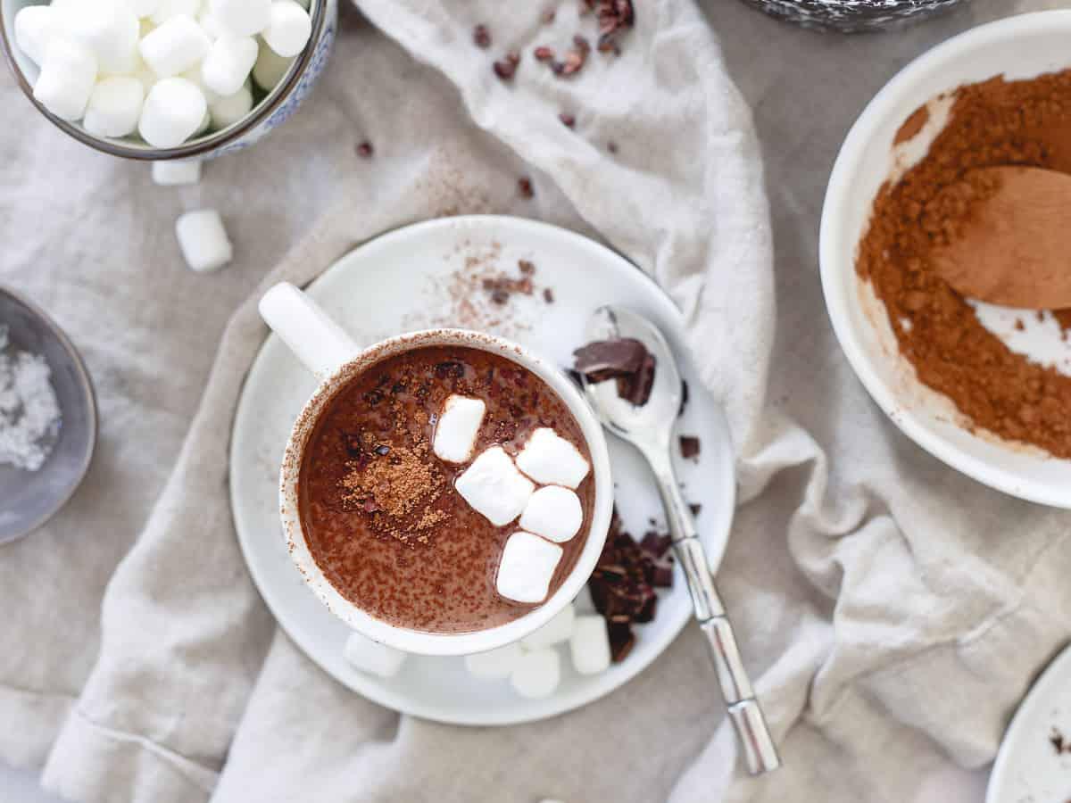 With studies showing tart cherries to help aid in muscle recovery and a better night's sleep, enjoying a mug of this tart cherry hot chocolate is an easy decision!