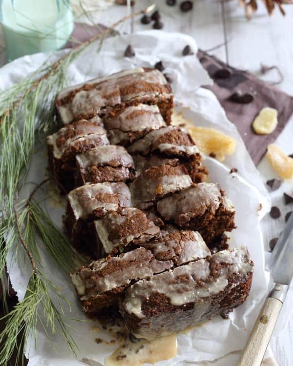 Tea glazed chocolate gingerbread loaf