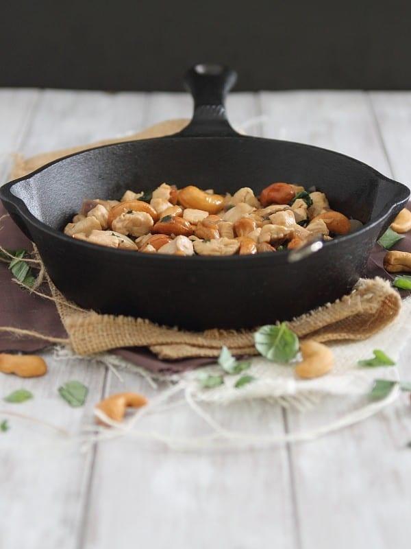 Thai Basil Cashew Chicken Skillet | www.runningtothekitchen.com