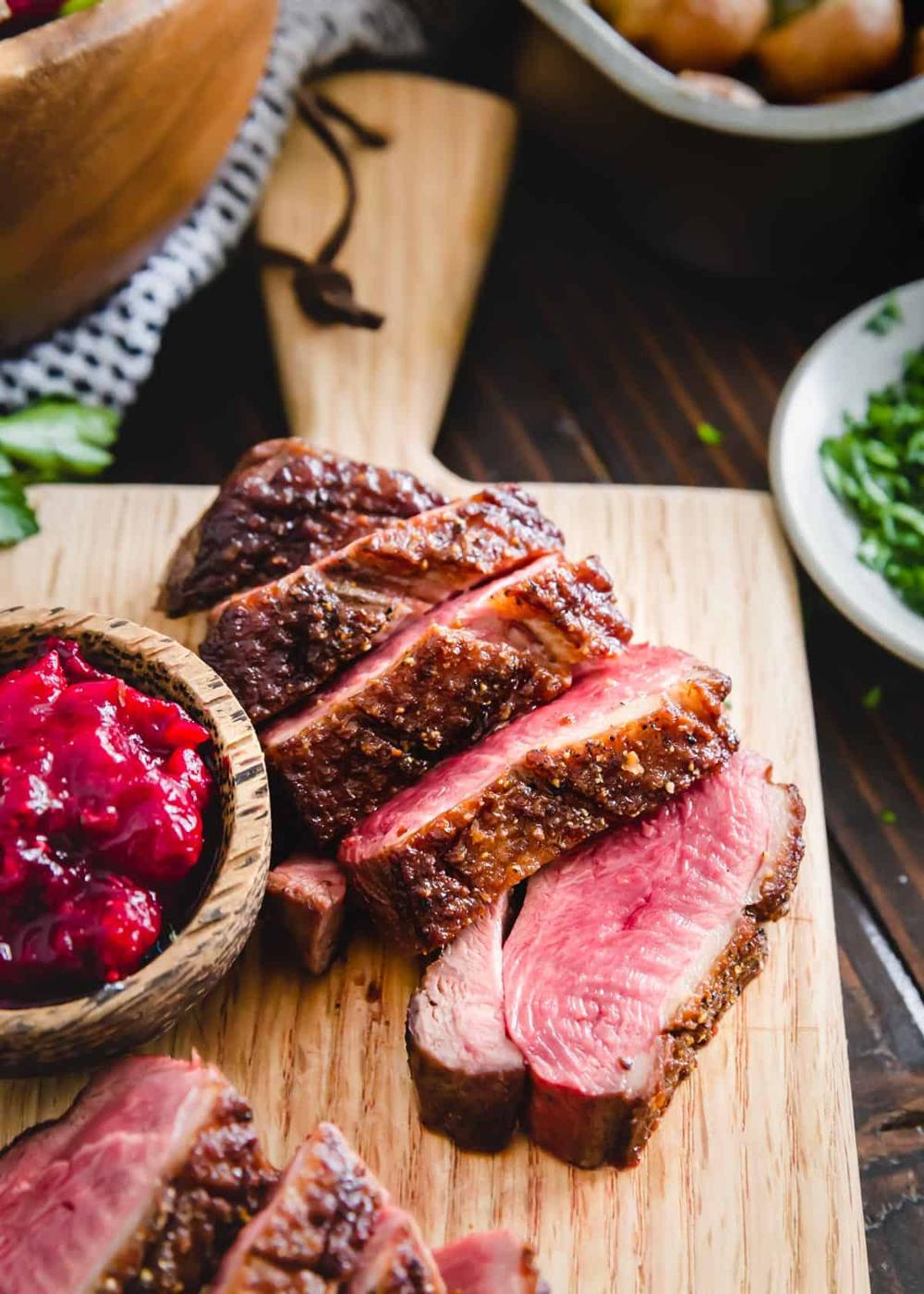 Pan Seared Duck Breast with Cranberry Maple Sauce