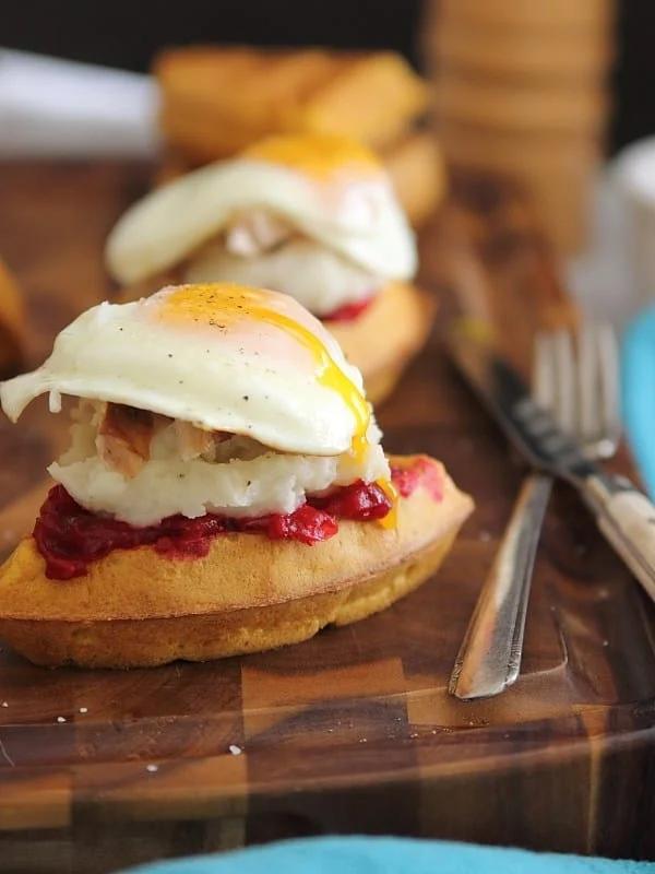 Thanksgiving leftover waffle breakfast sandwiches