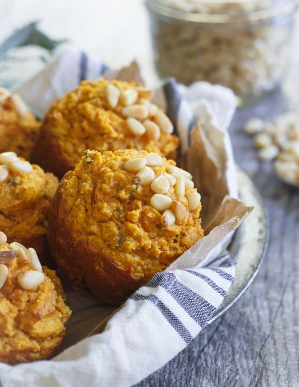 Savory toasted pine nut herb pumpkin muffins