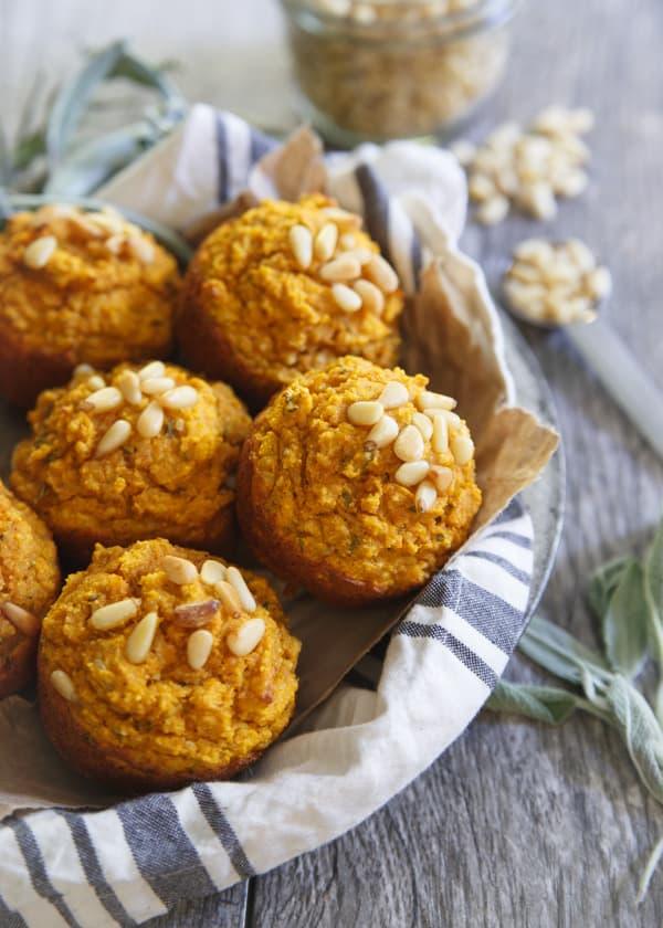 Toasted pine nut herb pumpkin muffins