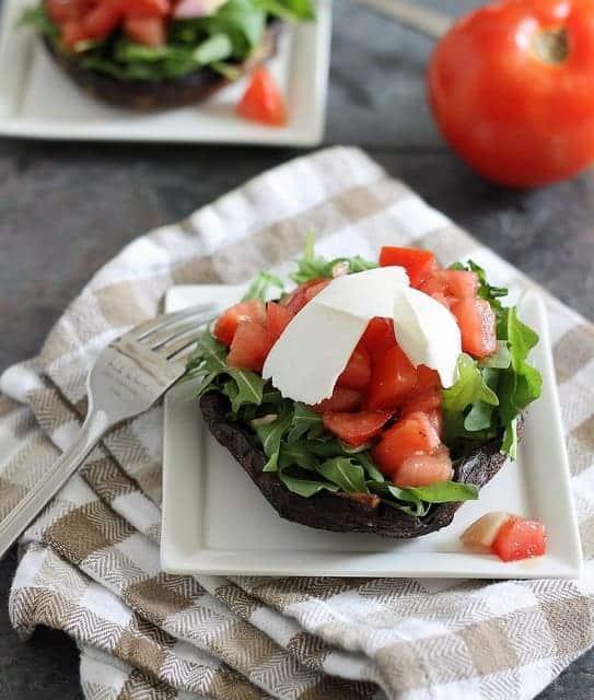 Tomato Arugula and Ricotta Salata Stuffed Portobellos