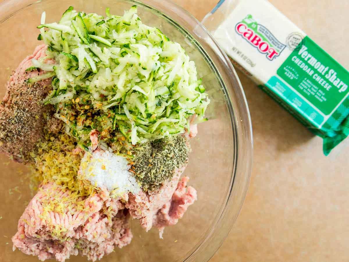 Preparing turkey zucchini meatballs stuffed with Cabot Vermont sharp cheddar cheese.