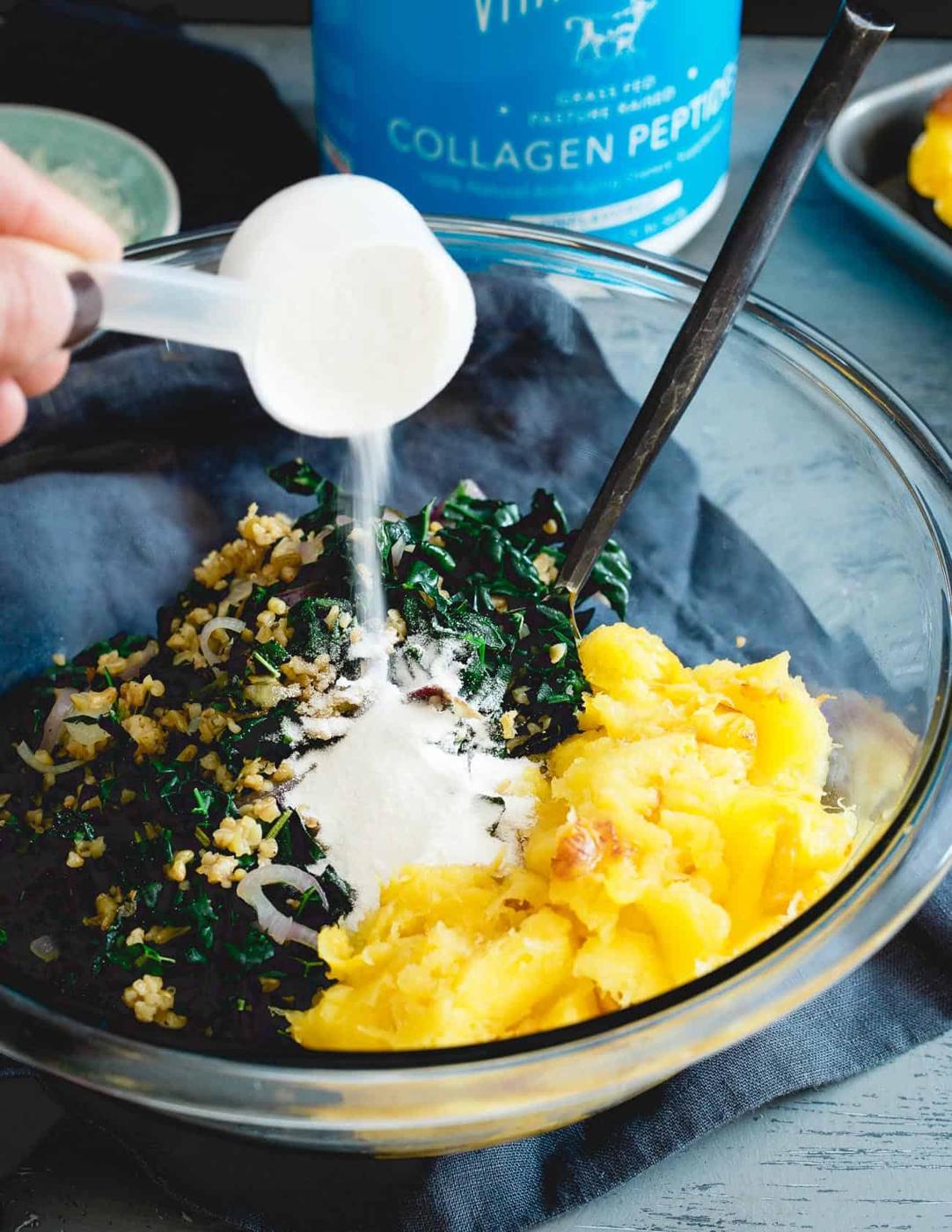 Give your side dish a hidden protein boost with collagen peptides. They're tasteless but add a nice healthy kick to these twice baked acorn squash.