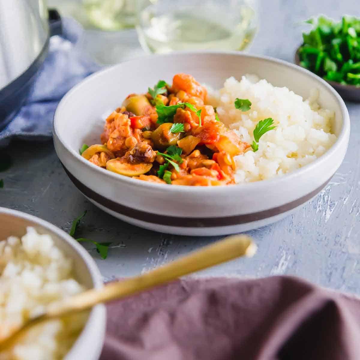 A plant based vegan picadillo recipe made in the Instant Pot or pressure cooker.