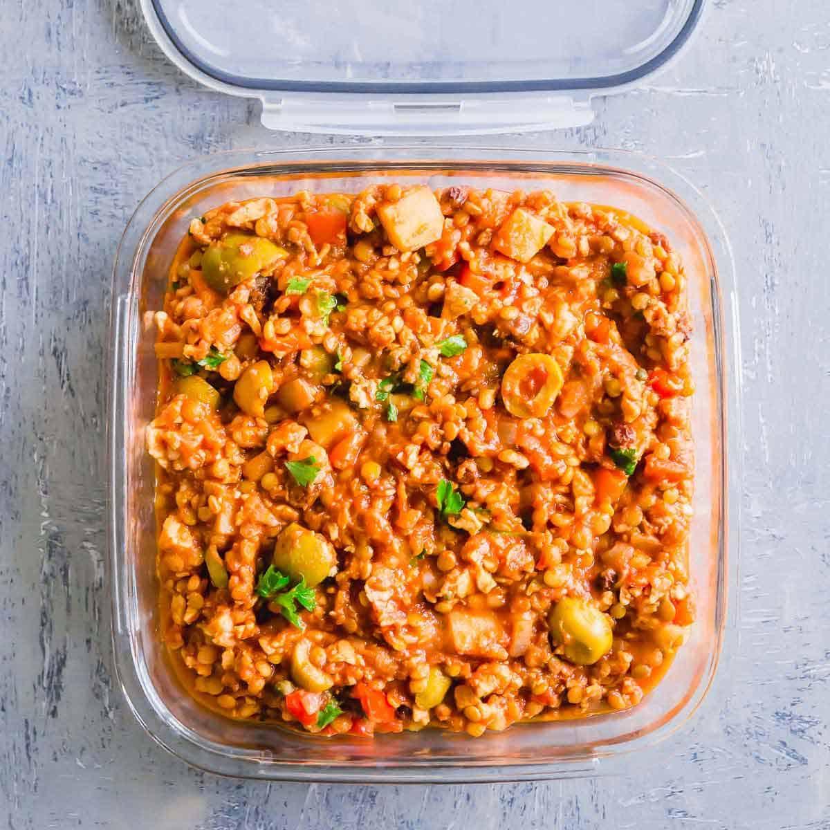 This vegan picadillo is an excellent plant based meal prep recipe full of Cuban/Spanish flavors.