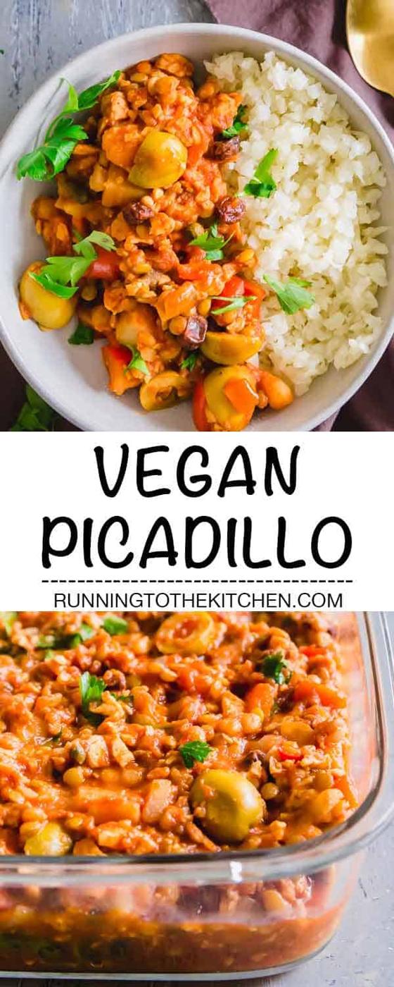 Try this plant based, vegan picadillo recipe made with tempeh and lentils for a hearty, flavor-packed meal. #picadillo #veganpicadillo #InstantPotpicadillo