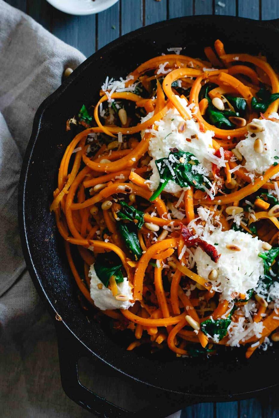 Garlicky Butternut Squash Noodles with Spinach and Ricotta