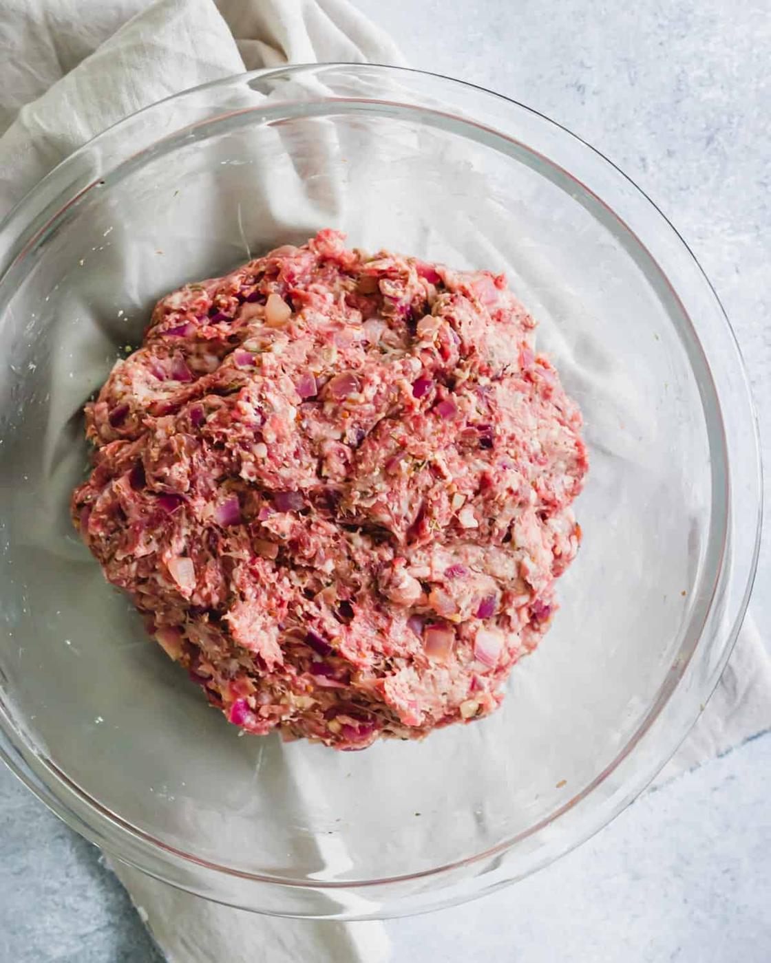 Venison meatball mix in a bowl.
