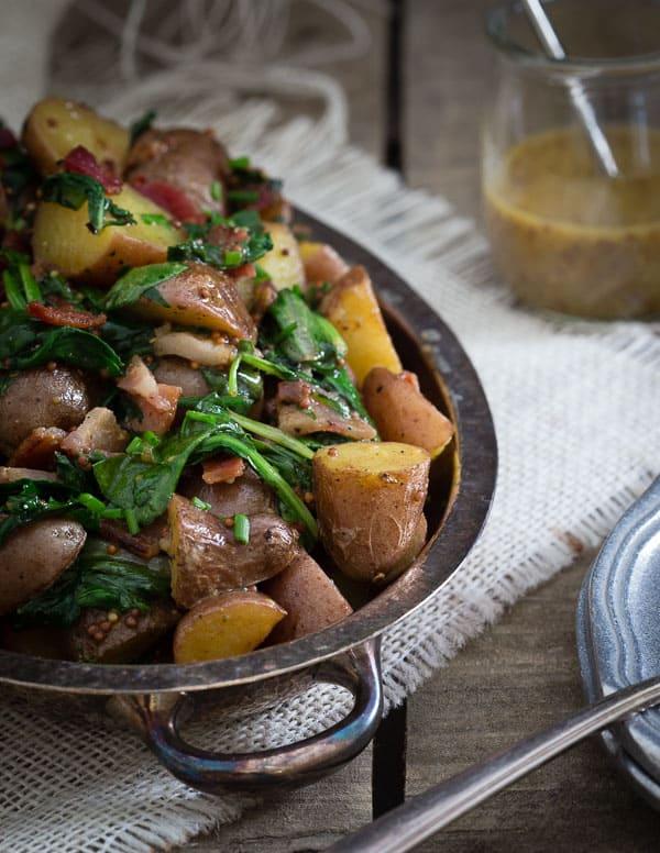 Warm bacon and greens potato salad