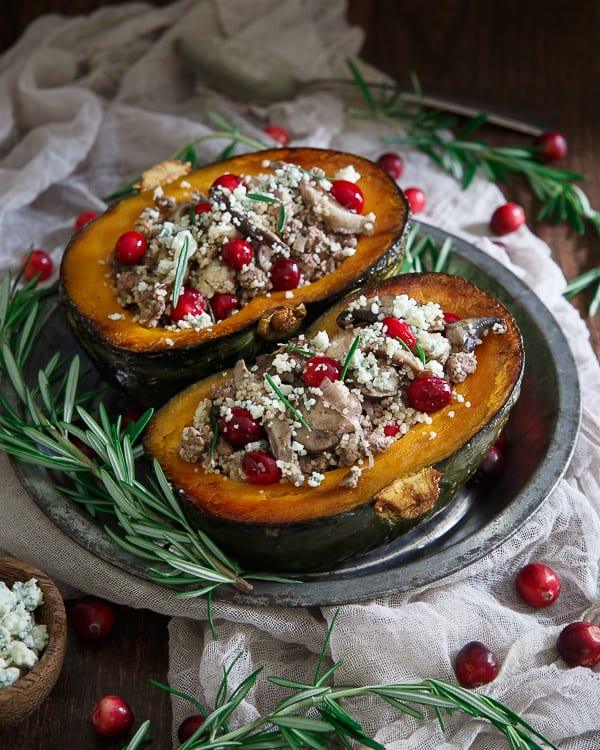 Wild mushroom couscous lamb stuffed kabocha squash