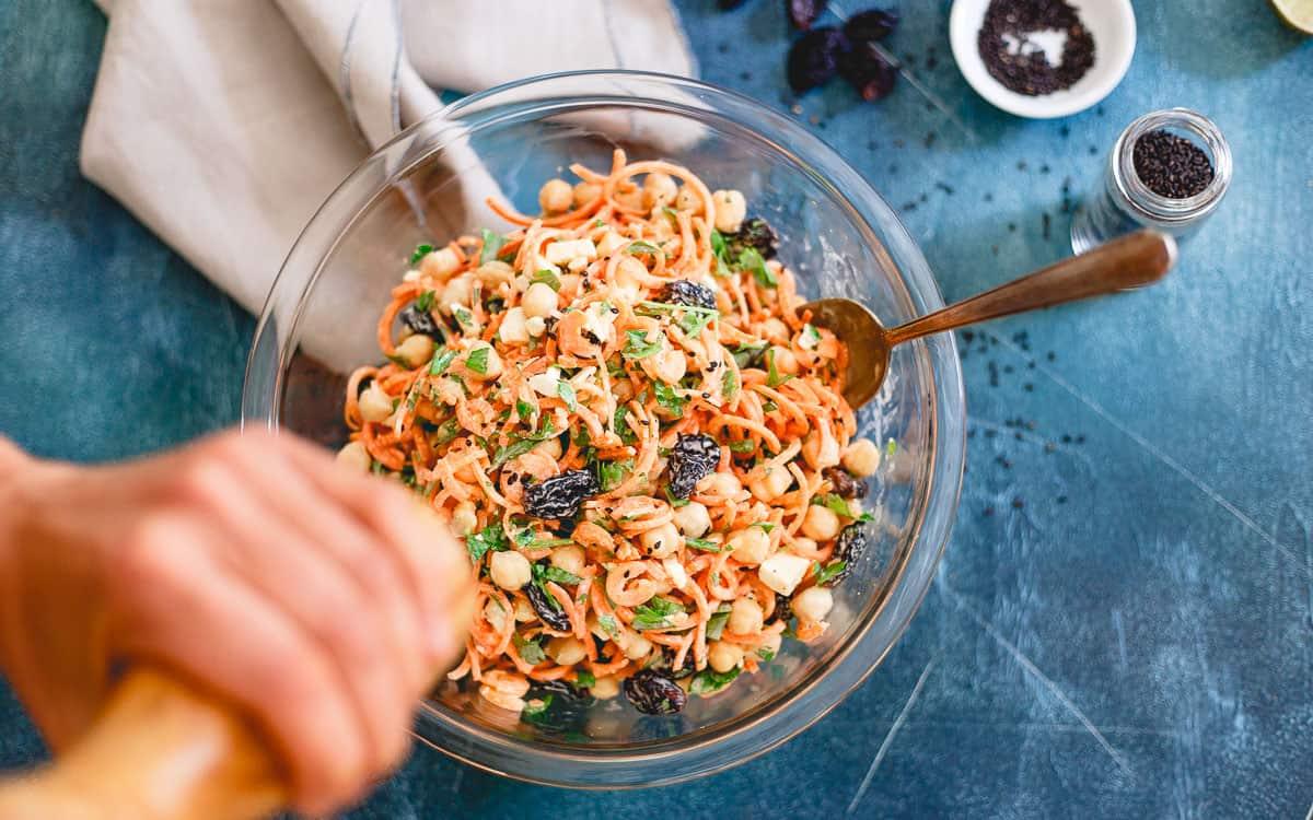 This creamy Mediterranean carrot salad is the perfect side dish to any grilled summer dinner.