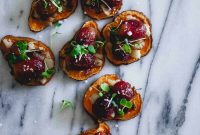 Sweet Potato Crostini with Roasted Grapes and Jalapeño Kick