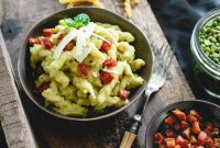 Split Pea Pesto Gemelli with Crispy Pancetta