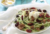 Garden Zoodles with Savory Sausage, Sweet Cherries & Ricotta