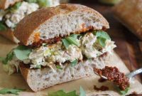 Tangy Garlic Yogurt Chicken Salad Sandwich with Sun-Dried Tomato Pesto