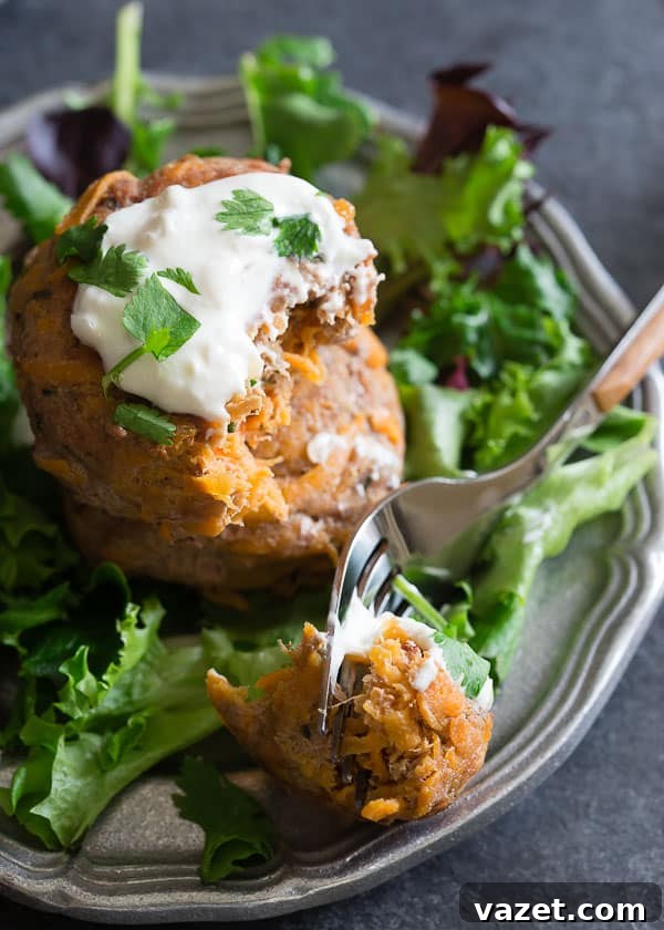 Sweet potato and turkey patties Delicious sweet potato and turkey patties garnished with fresh herbs, ready to eat