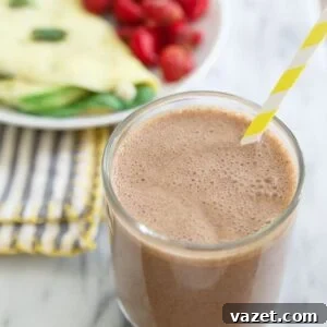 Chocolate cashew butter banana smoothie.