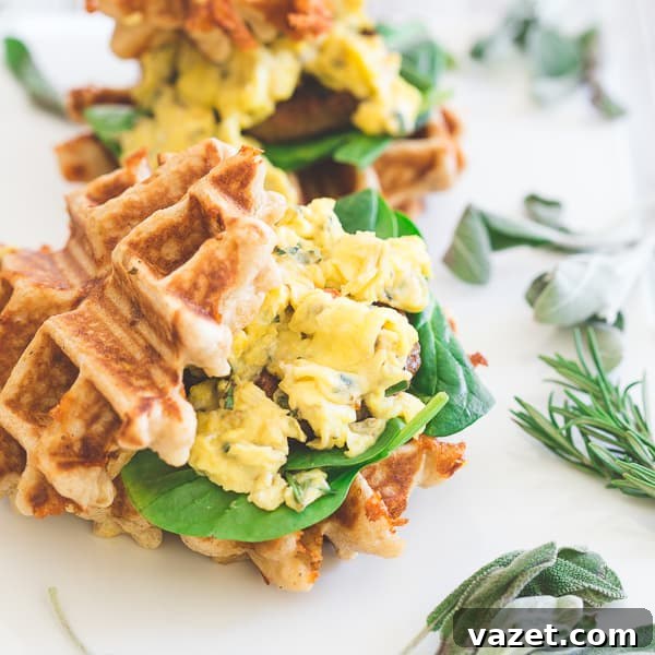 Mini sausage and egg waffle sandwiches are the perfect breakfast or even brinner! Fresh greens, melted cheddar, herbed scrambled eggs and Jones sausage make the perfect bite. Mini sausage and egg waffle sandwiches are the perfect breakfast or even brinner! Fresh greens, melted cheddar, herbed scrambled eggs and Jones sausage make the perfect bite.