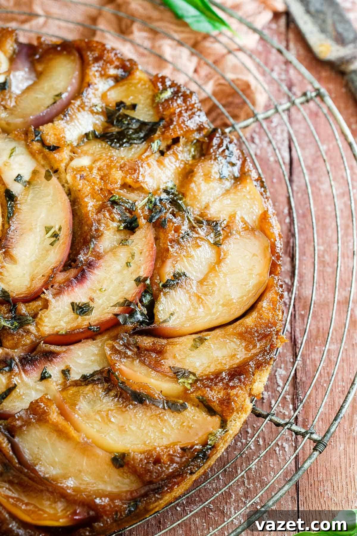 Delicious Gluten-Free Basil Nectarine Upside Down Cake, perfect for summer afternoons.