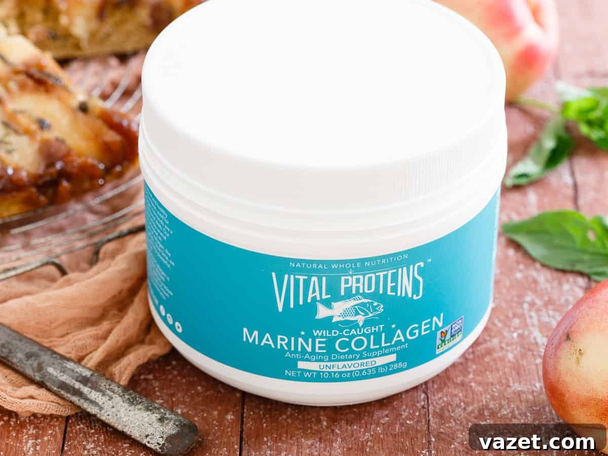 Basil Nectarine Upside Down Cake featuring Vital Proteins marine collagen for added benefits.