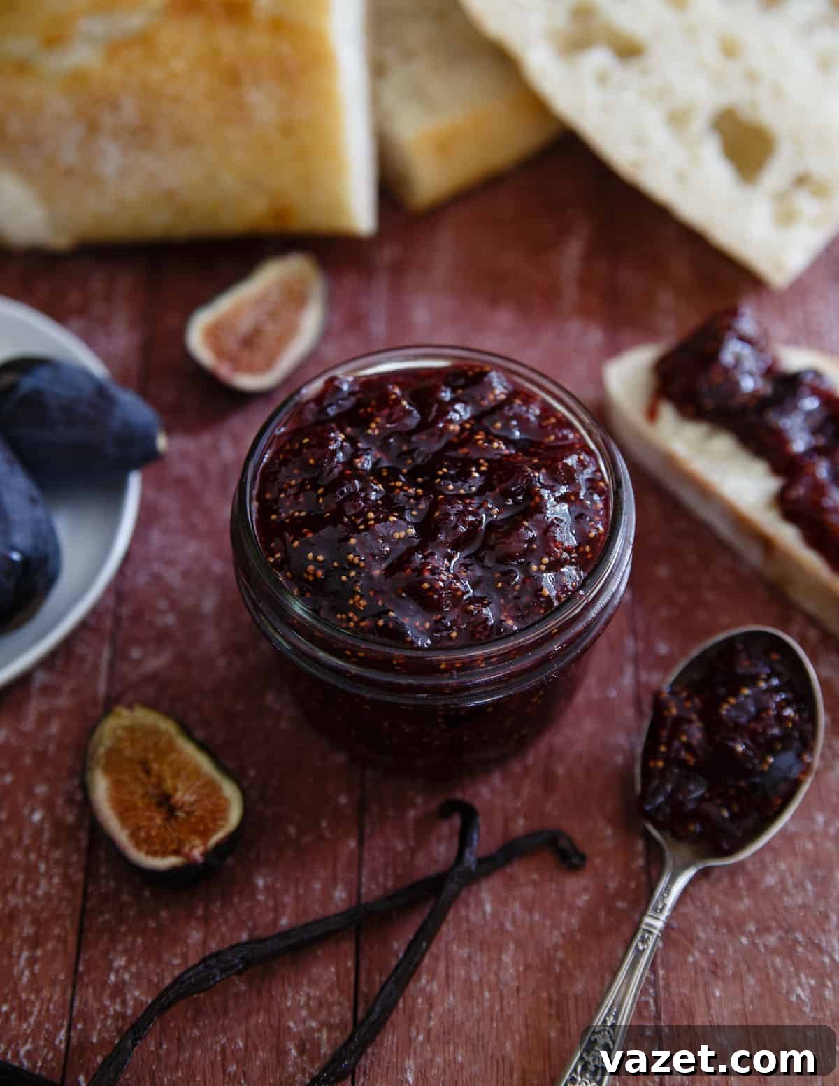 Homemade Vanilla Fig Preserves: Perfect for Spreading Jar of homemade vanilla fig preserves and figs