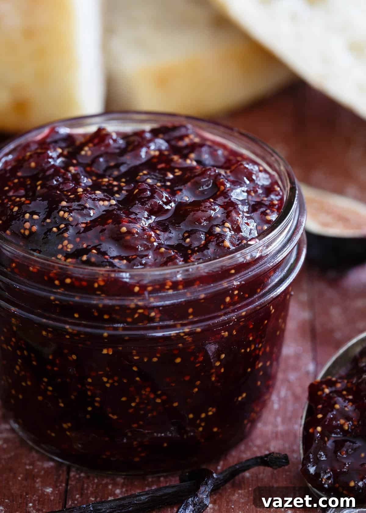 Easy Homemade Fig Preserves Close up of a jar of fig preserves.